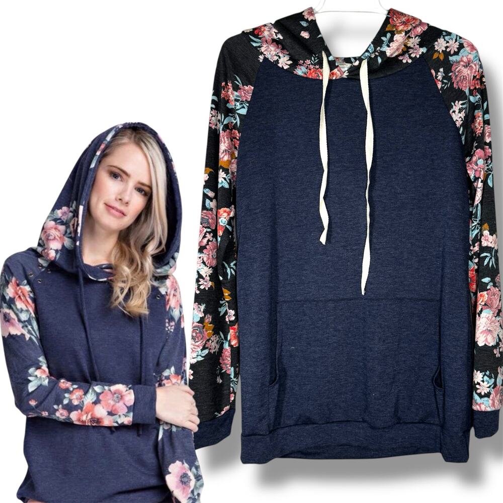 119. 12 Pm by Mon Ami Floral Sleeve Hoodie
